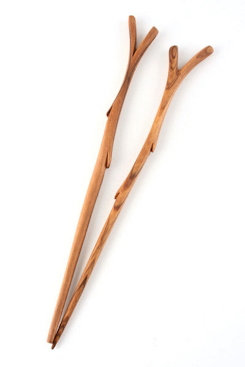Hand Carved Wild Olive Wood Branch Chopsticks-The Ethical Olive