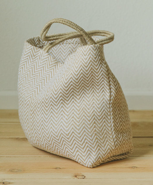 White Herringbone Jute Shopper-The Ethical Olive