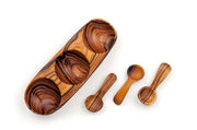 Triple Wild Olive Wood Spice Bowl with Spoons