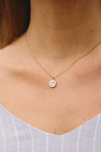 Joyce Mother of Pearl Cross Pendant Necklace-The Ethical Olive