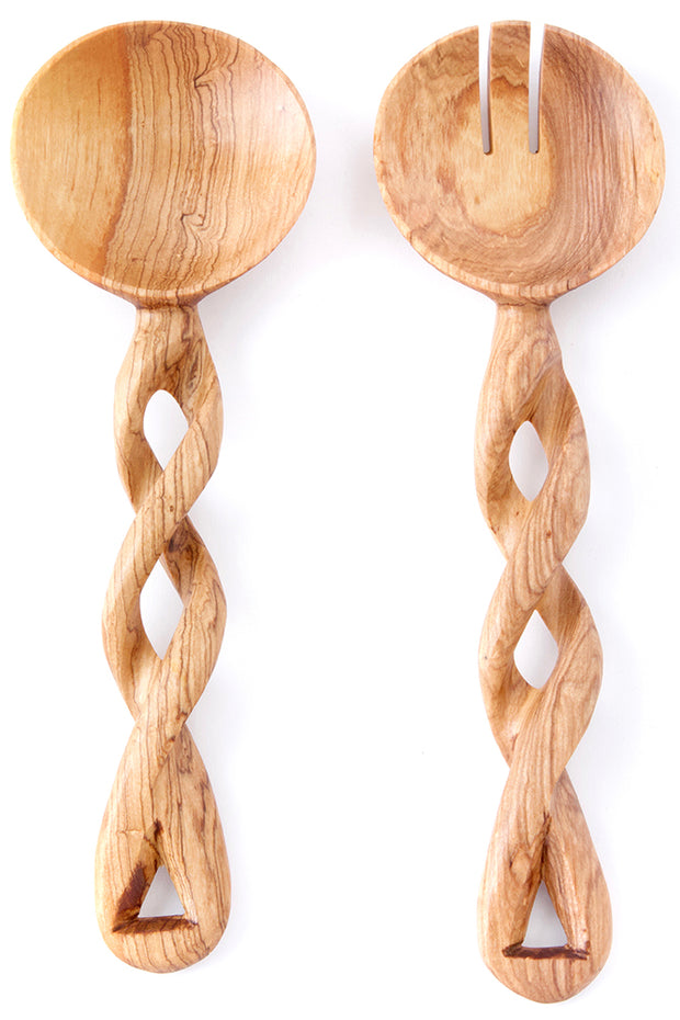 Twisted Olive Wood Salad Server Set