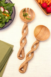 Twisted Olive Wood Salad Server Set